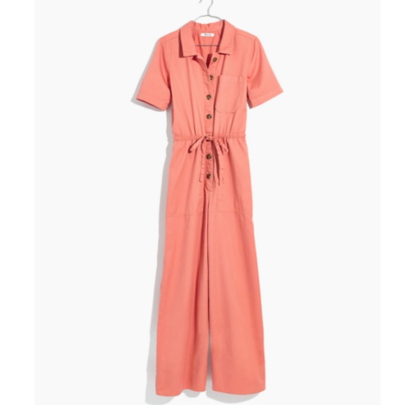 NEW MADEWELL Wide Leg Utility Coral Jumpsuit Sz 10 - Picture 2 of 3